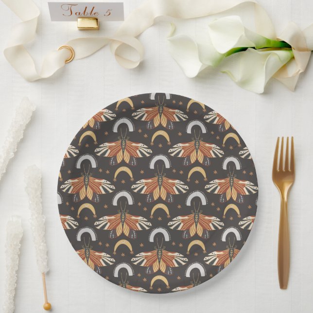 Celestial Moth Butterfly Pattern Pappteller (Hochzeit)