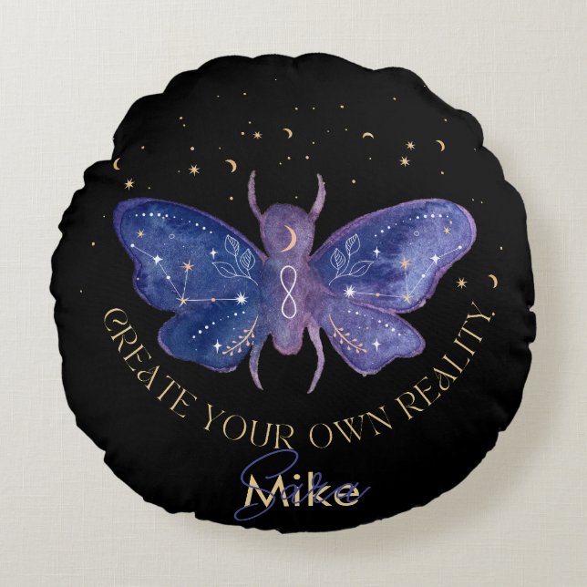 Celestial Moth Personalisiert Rundes Kissen (Vorderseite)