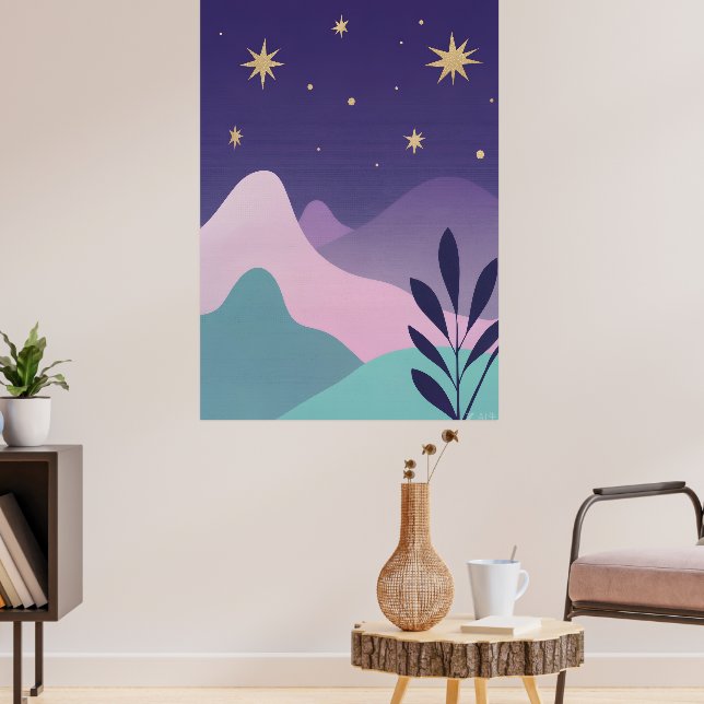Celestial Mountain Night Sky Art Poster | Lila & (Wohnzimmer 3)