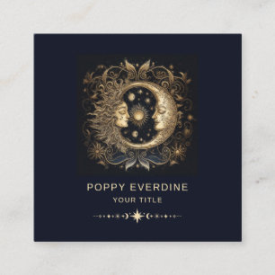Celestial Mystic Moon Blue Gold Quadratische Visitenkarte