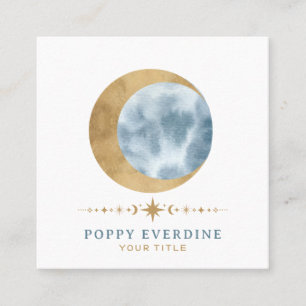 Celestial Mystic Moon Blue Gold Quadratische Visitenkarte