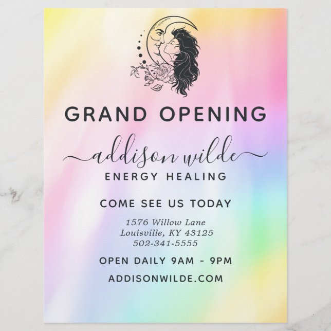 Celestial Mystic Moon Goddess Rainbow Business Flyer (Vorne)