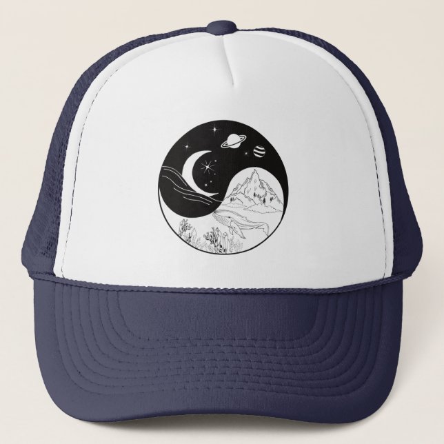Celestial Mystic Yin Yang Bedeutung Liebe Truckerkappe (Vorderseite)