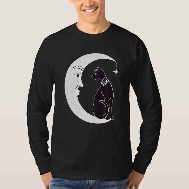 Celestial Mystical Black Cat Familiar Pagan Witchc T-Shirt (Vorderseite)