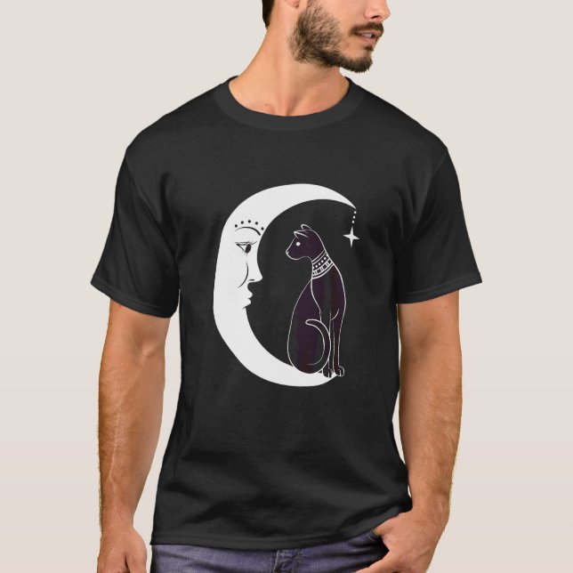 Celestial Mystical Black Cat Familiar Pagan Witchc T-Shirt (Vorderseite)
