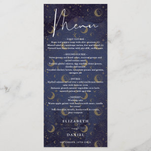Celestial Mystical Elegante Script Hochzeitsessen Menükarte