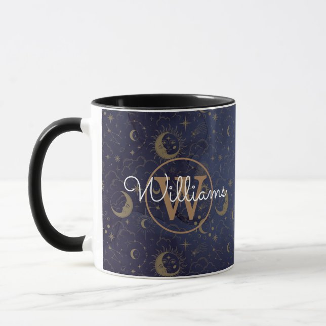 Celestial Mystical Gold Monogram Script Name Tasse (Links)