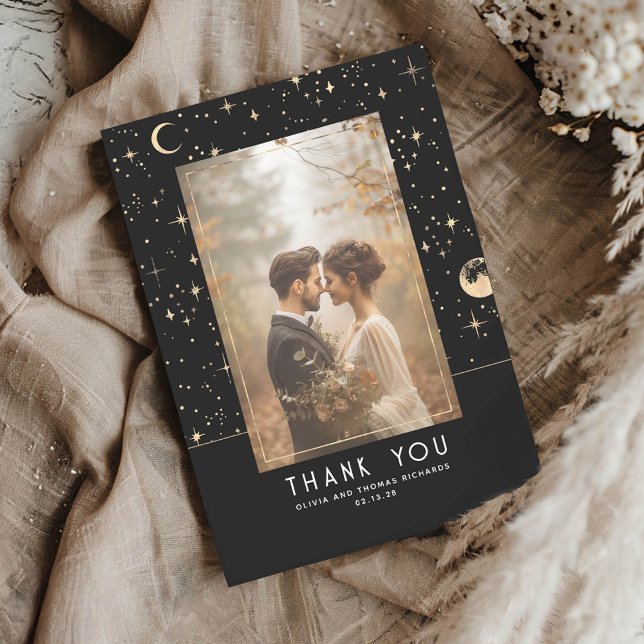 Celestial & Mystical Starry Night Danke Foto (Thank You Wedding Photo Card)