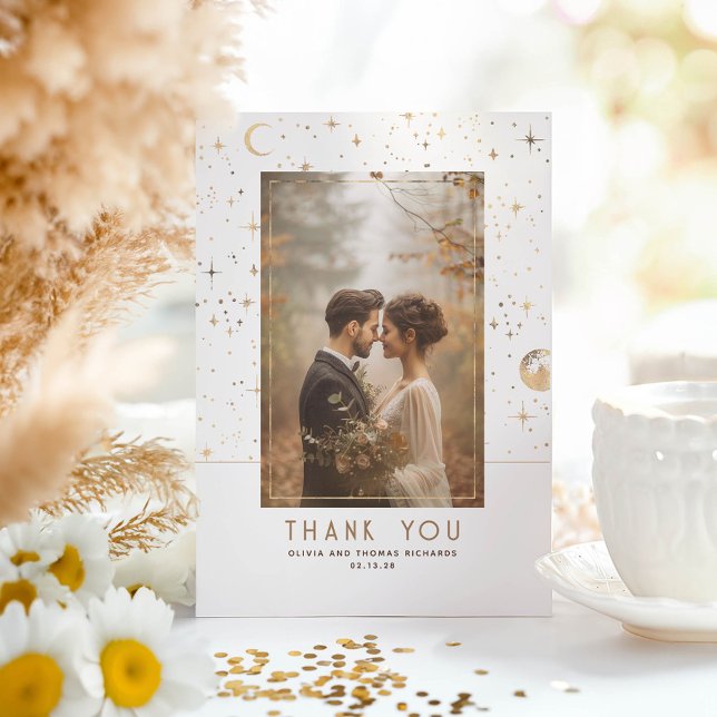 Celestial & Mystical Starry Night Danke Foto (Stars Thank You Photo Card)