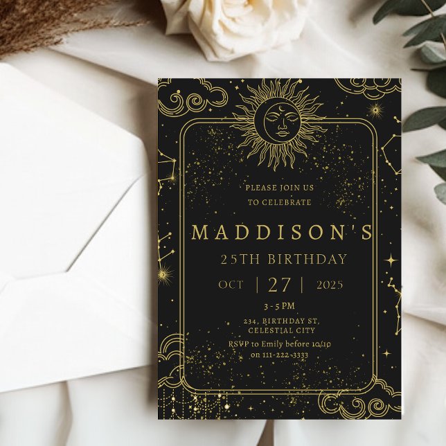 Celestial Mystical Starry Night Starsign Geburtsta Einladung (Celestial Mystical Starry Night Starsign Birthday Invitation)