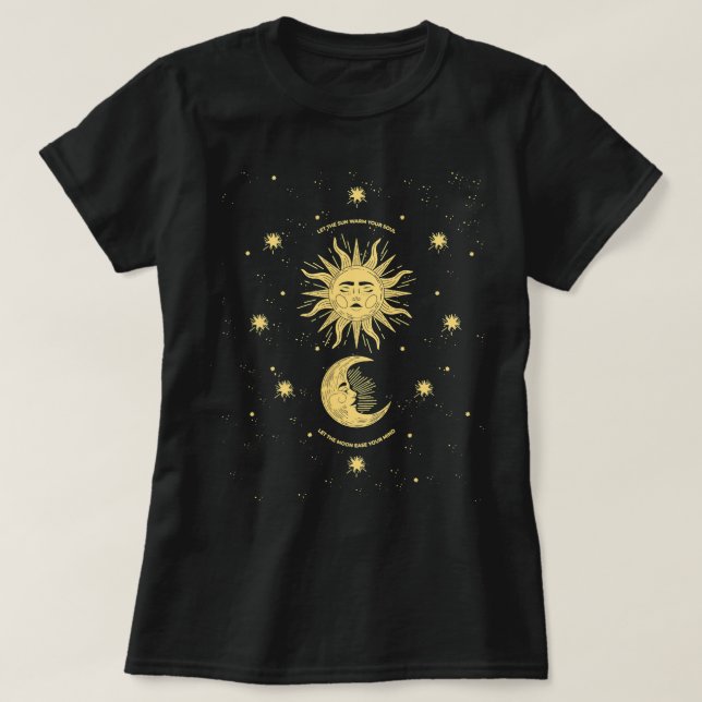 Celestial Mystical Sun Moon Gothic Boho Bohemisch  T-Shirt (Design vorne)