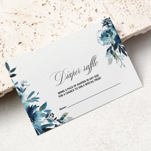 Celestial Navy Blue Floral Diaper Raffle Begleitkarte (Von Creator hochgeladen)