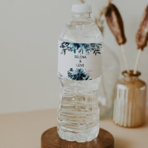 Celestial Navy Blue Floral Water Flasche Label Wasserflaschenetikett