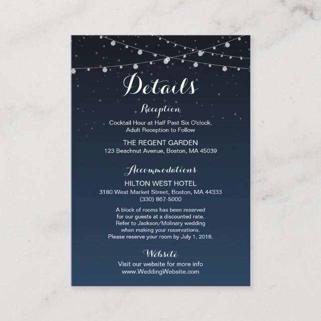 Celestial Navy Blue Starry Night Wedding Begleitkarte (Vorderseite)
