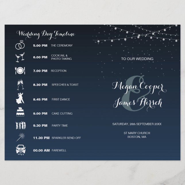 Celestial Navy Blue Starry Night Wedding Program (Vorderseite)