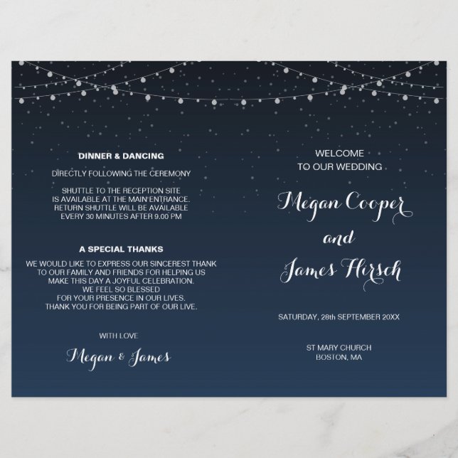 Celestial Navy Blue Starry Night Wedding Program (Vorderseite)