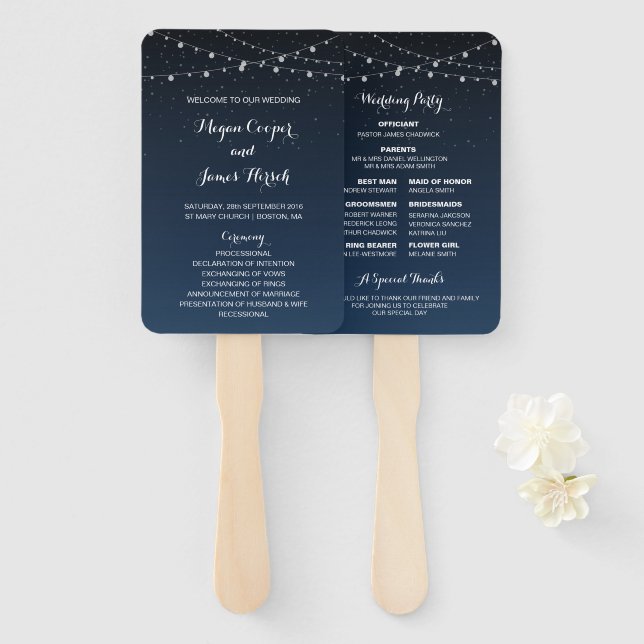 Celestial Navy Blue Starry Night Wedding Program Fächer (Vorne und Hinten)