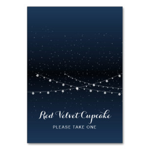 Celestial Navy Blue Stars Night Wedding Food Label Tischnummer