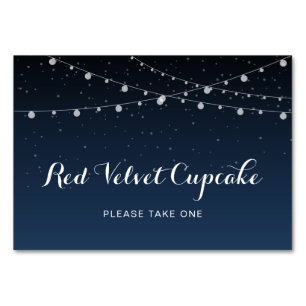 Celestial Navy Blue Stars Night Wedding Food Label Tischnummer