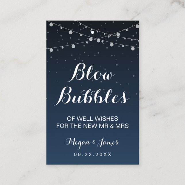 Celestial Navy Blue Stars Wedding Bubble Wand Tag (Vorderseite)