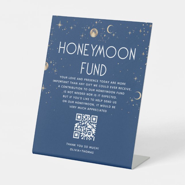 Celestial Navy Blue Wedding Honeymoon Fund Sockelschild (Vorderseite)