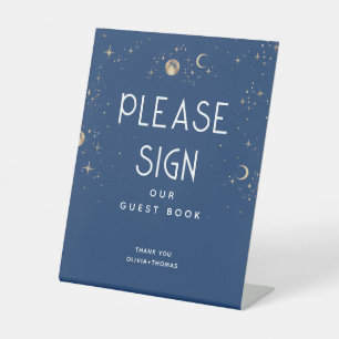 Celestial Navy Blue Wedding Sign Our Guest Book Sockelschild