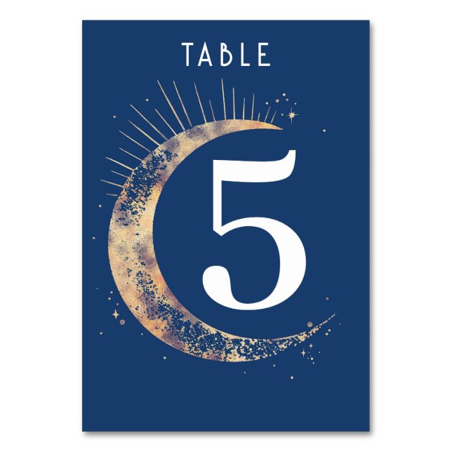 Celestial Navy Blue Wedding Tischnummer Card (Vorderseite)