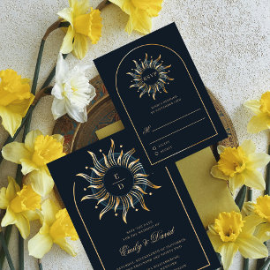 Celestial Navy Golden Monogram Boho RSVP Card Karte