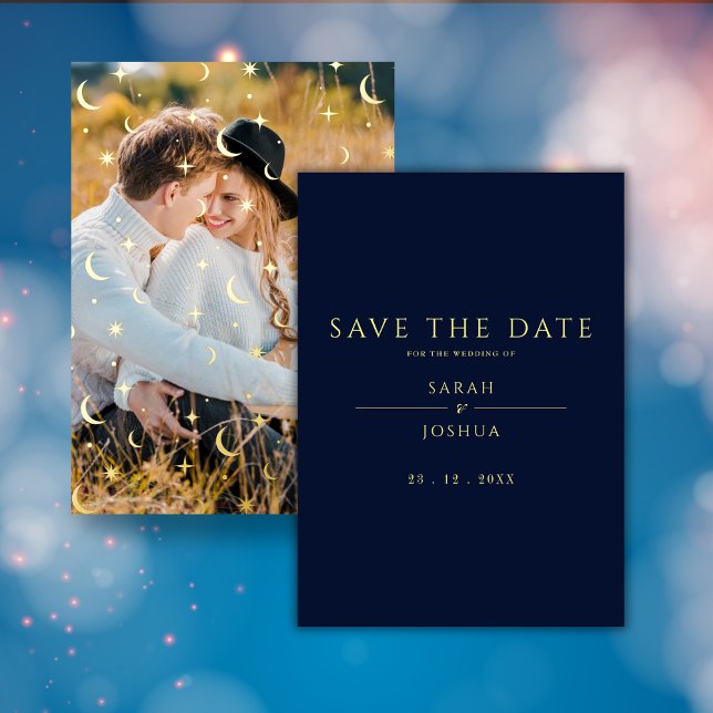 Celestial Navy Minimal Star Moon Foto Folieneinladung (Von Creator hochgeladen)