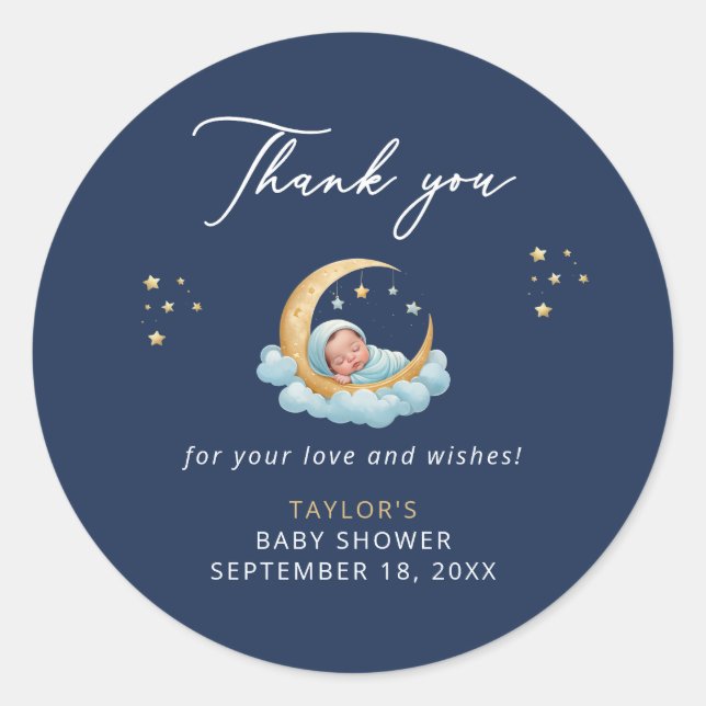 Celestial Navy Moon Baby Shower Thank You Sticker (Vorderseite)