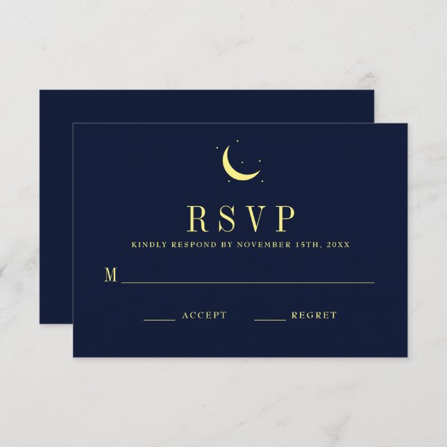 Celestial Navy Star Dust Minimal Response Card RSVP Karte (Vorne/Hinten)