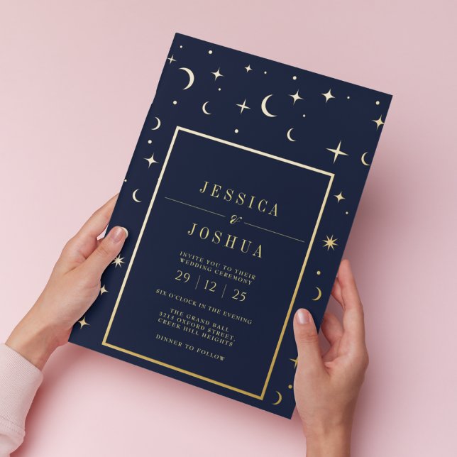 Celestial Navy Vintager Star Moon Golden Foil Folieneinladung (Von Creator hochgeladen)