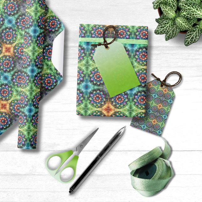 Celestial Neon Mandala mit lebendiger Abstrakter Geschenkpapier (Celestial Neon Mandela Wrapping Paper )