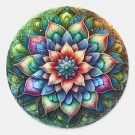 Celestial Neon Mandala mit lebendiger Abstrakter Runder Aufkleber
