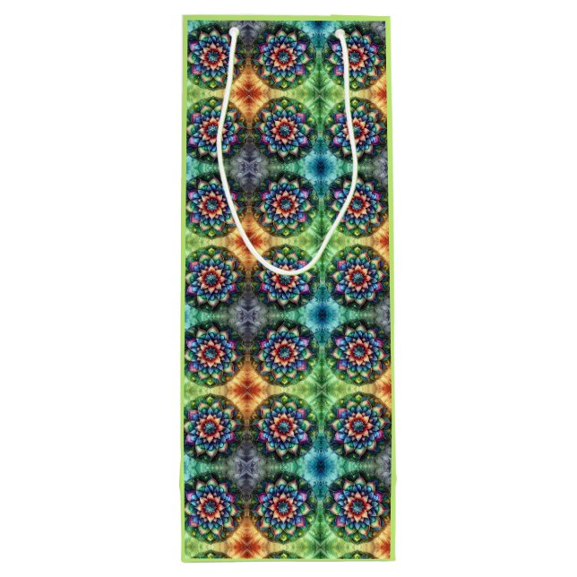 Celestial Neon Mandala Retro-Modern Geschenktüte Für Weinflaschen (Rückseite)