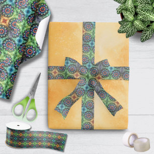 Celestial Neon Mandala Retro-Modern Ribbon Satinband