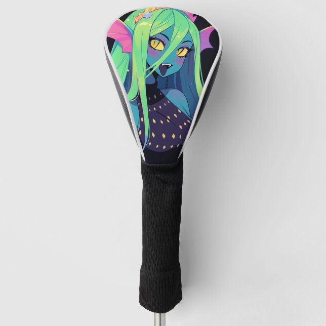Celestial Neon Mermaid — Kawaii Cosmic Siren Vibes Golf Headcover (Vorderseite)