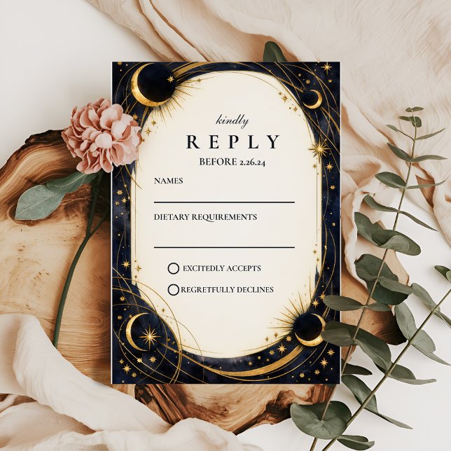 Celestial Night Garden Wedding RSVP Karte (Von Creator hochgeladen)