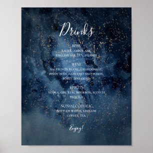 Celestial Night Sky Gold Drinks Menu Sign Poster