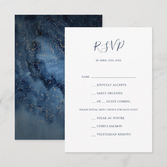 Celestial Night Sky | Gold Menu Choice RSVP Card Karte (Vorne/Hinten)