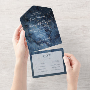 Celestial Night Sky   Gold Siegel und Senden All In One Einladung