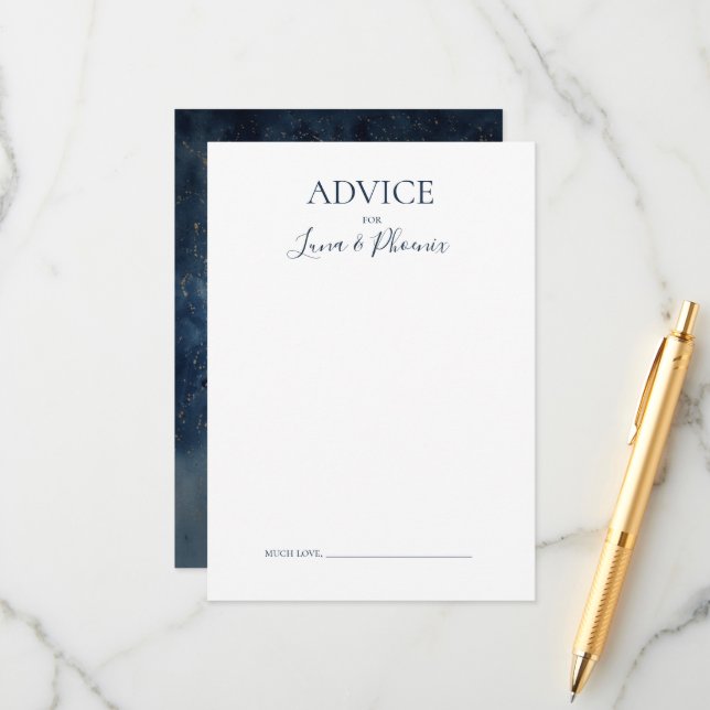 Celestial Night Sky | Gold Wedding Advice Card Hinweiskarte (Vorderseite/Rückseite Beispiel)
