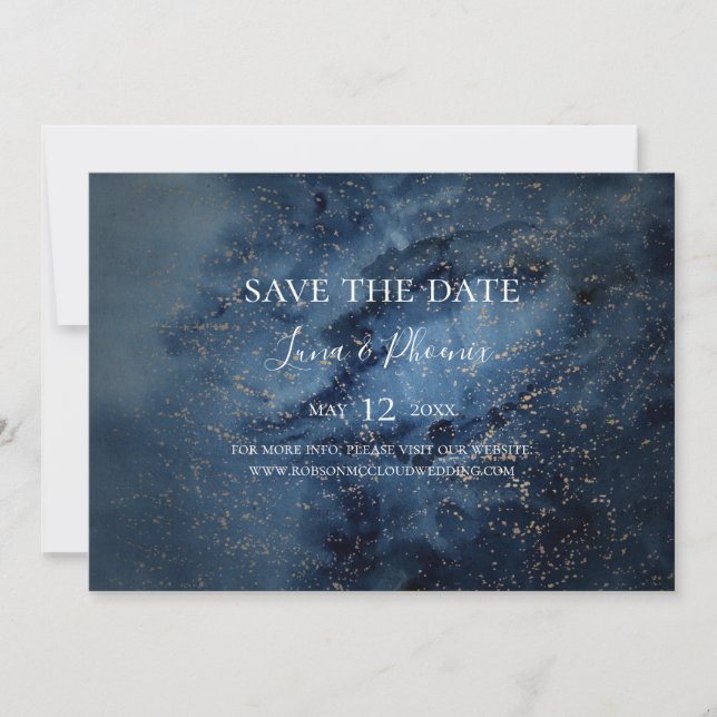 Celestial Night Sky | Horizontal Gold Save The Date (Vorderseite)
