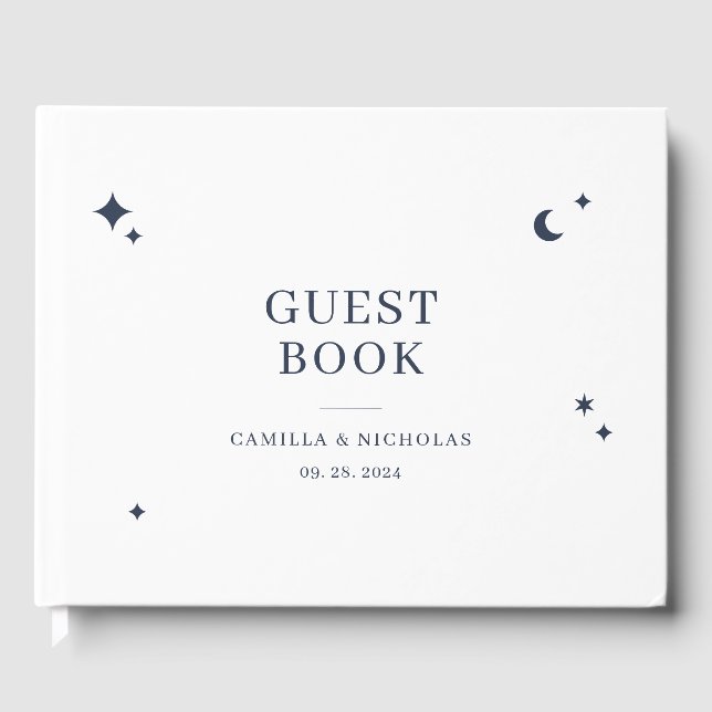 Celestial Night Sky Linen Wedding Guest Book Gästebuch (Vorderseite)