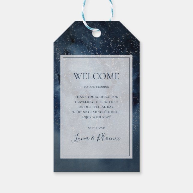 Celestial Night Sky mit Frame Wedding Gift Tags Geschenkanhänger (Vorderseite)