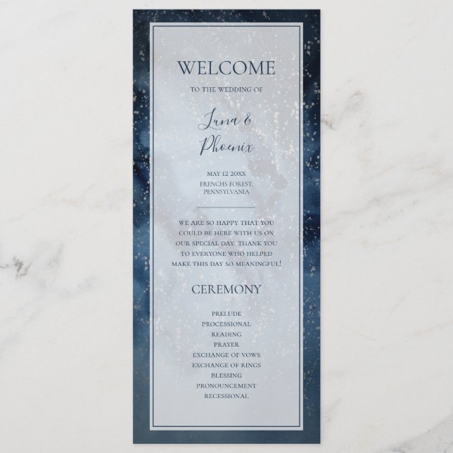 Celestial Night Sky mit Frame Wedding Programm (Vorderseite)