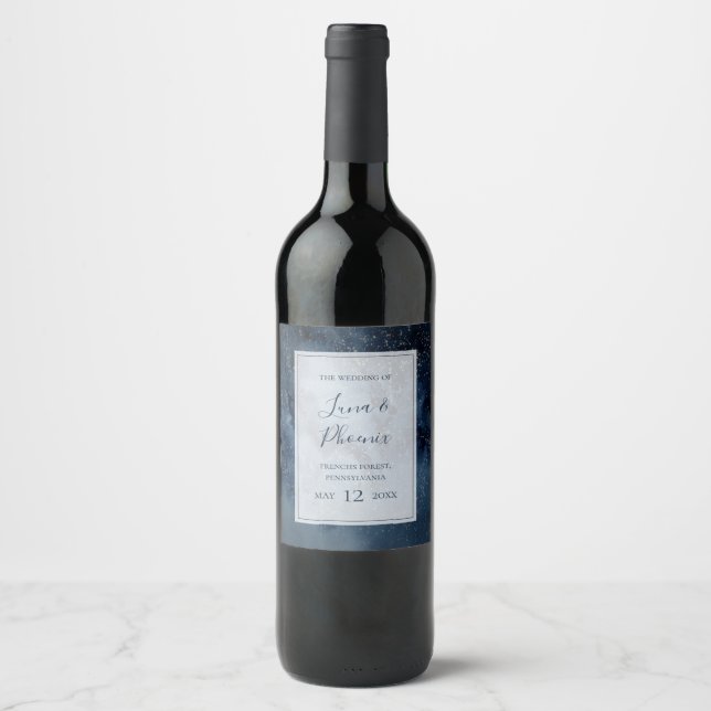 Celestial Night Sky mit Rahmen Wedding Wine Label Weinetikett (Vorderseite)