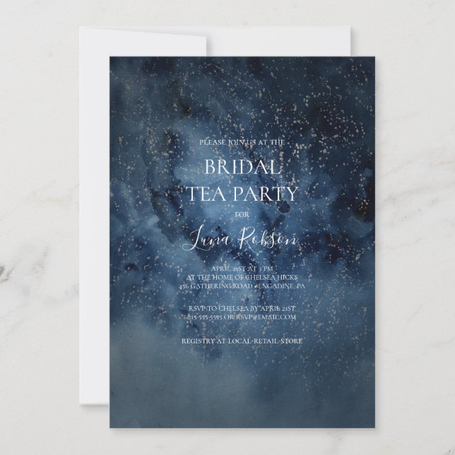 Celestial Night Sky | Silver Bridal Tee Party Einladung (Vorderseite)
