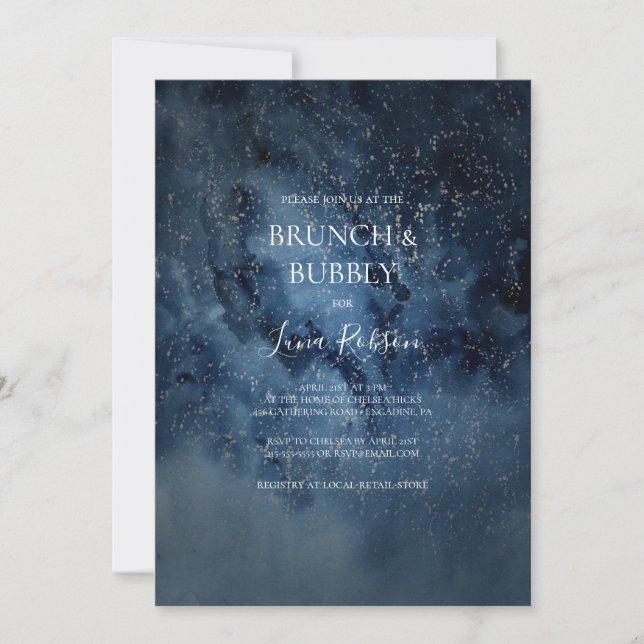 Celestial Night Sky Silver Brunch und Bubbly Einladung (Vorderseite)
