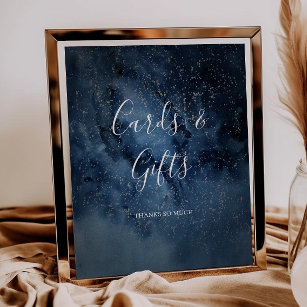 Celestial Night Sky   Silver Cards and Gifts Sign Poster